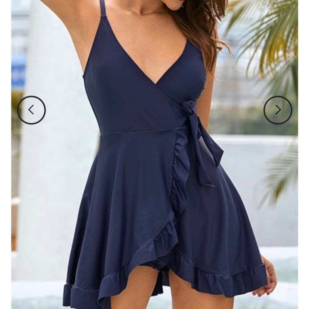 Navy Blue Ruffled Dress - Picture 2 of 8